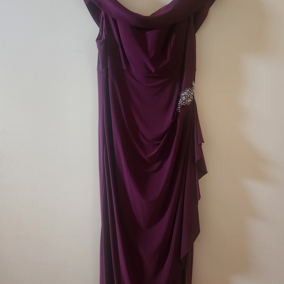 Alex Evenings Plum Draped Maxi Dress with Beaded Side Accent - Picture 3 of 3